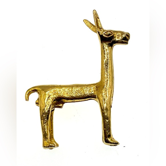 Vintage Jewelry - Vintage 1970s Signed Alva Studio Gold Tone Llama Brooch Alpaca Pin
